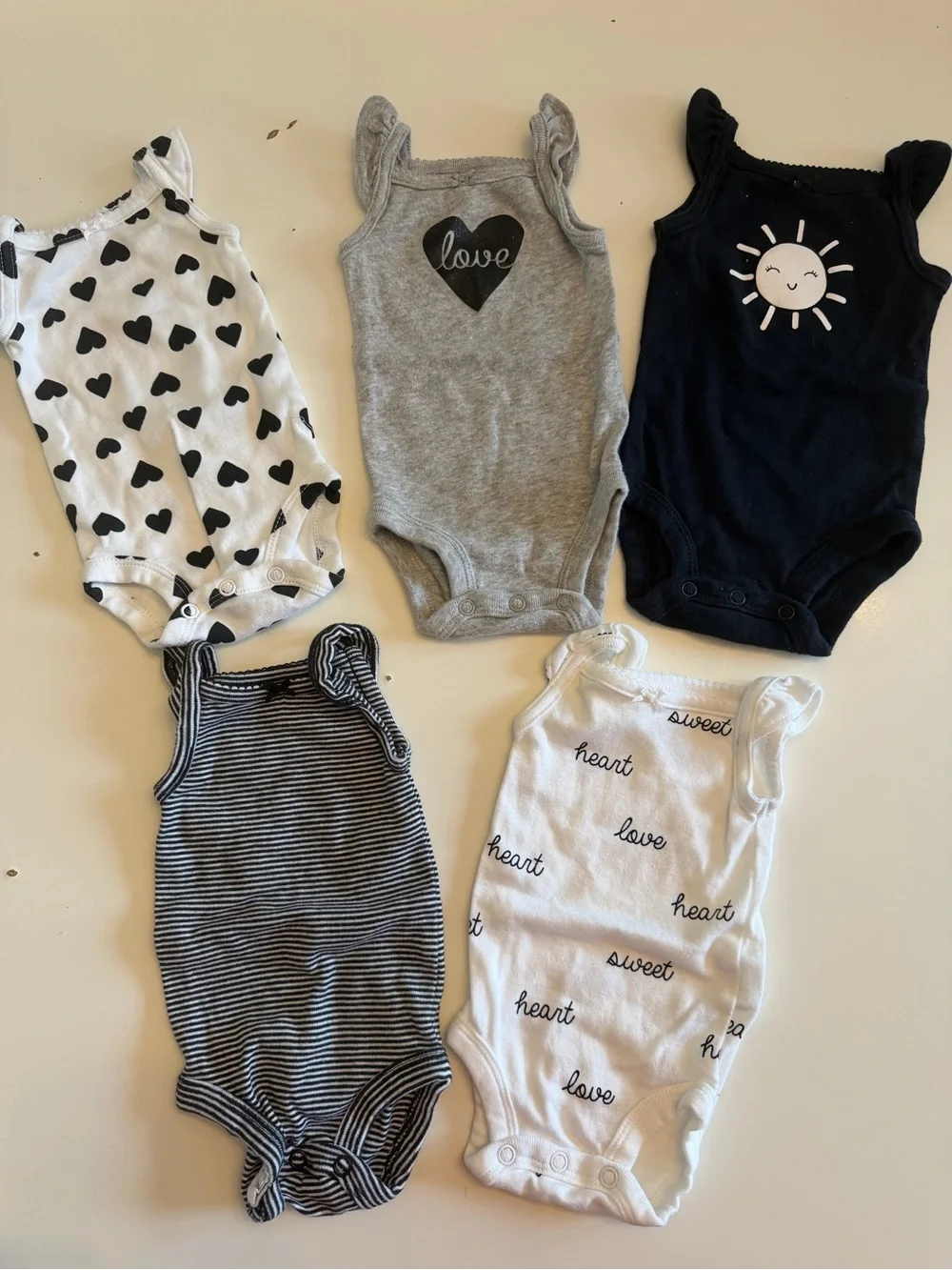 NB Girls Neutral Heart & Sun One-Piece Bodysuits - Pack of 5